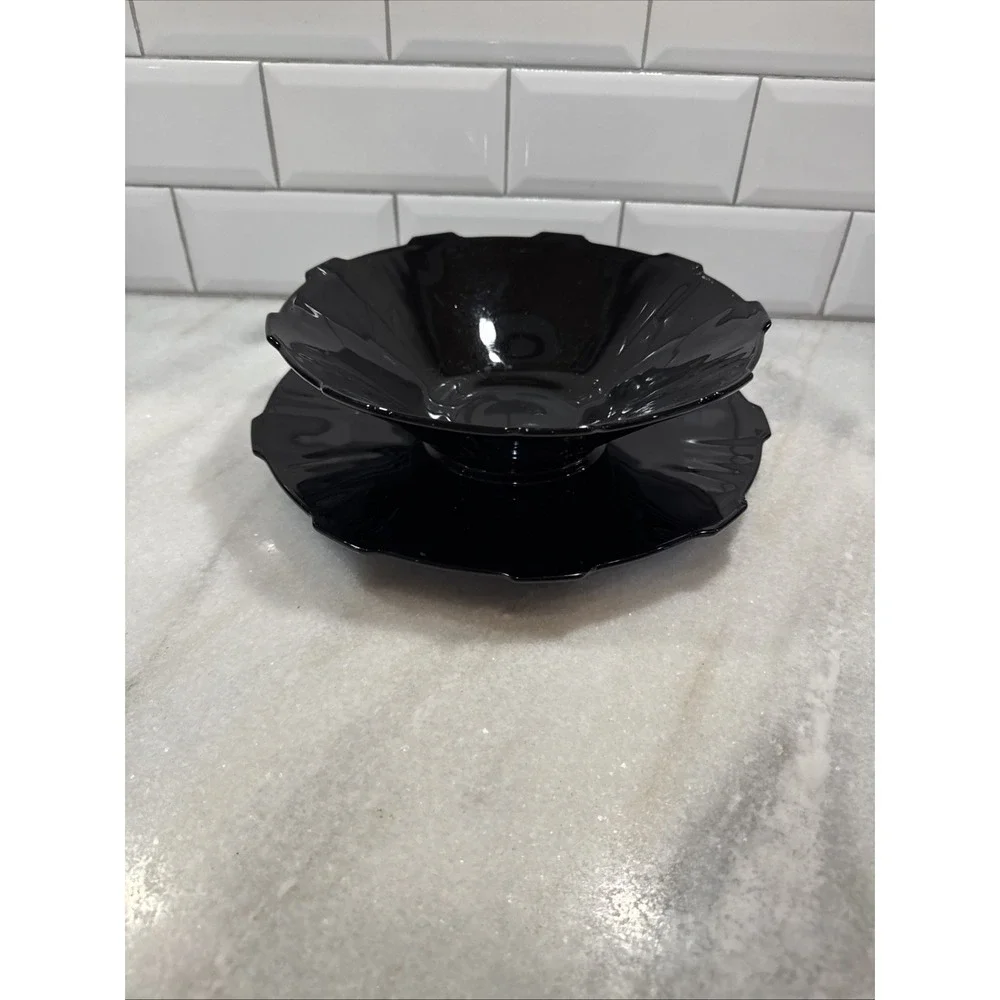 Art Deco 1930's Black Amethyst Serving Bowl And Platter Imperial GlassCo OLA0022